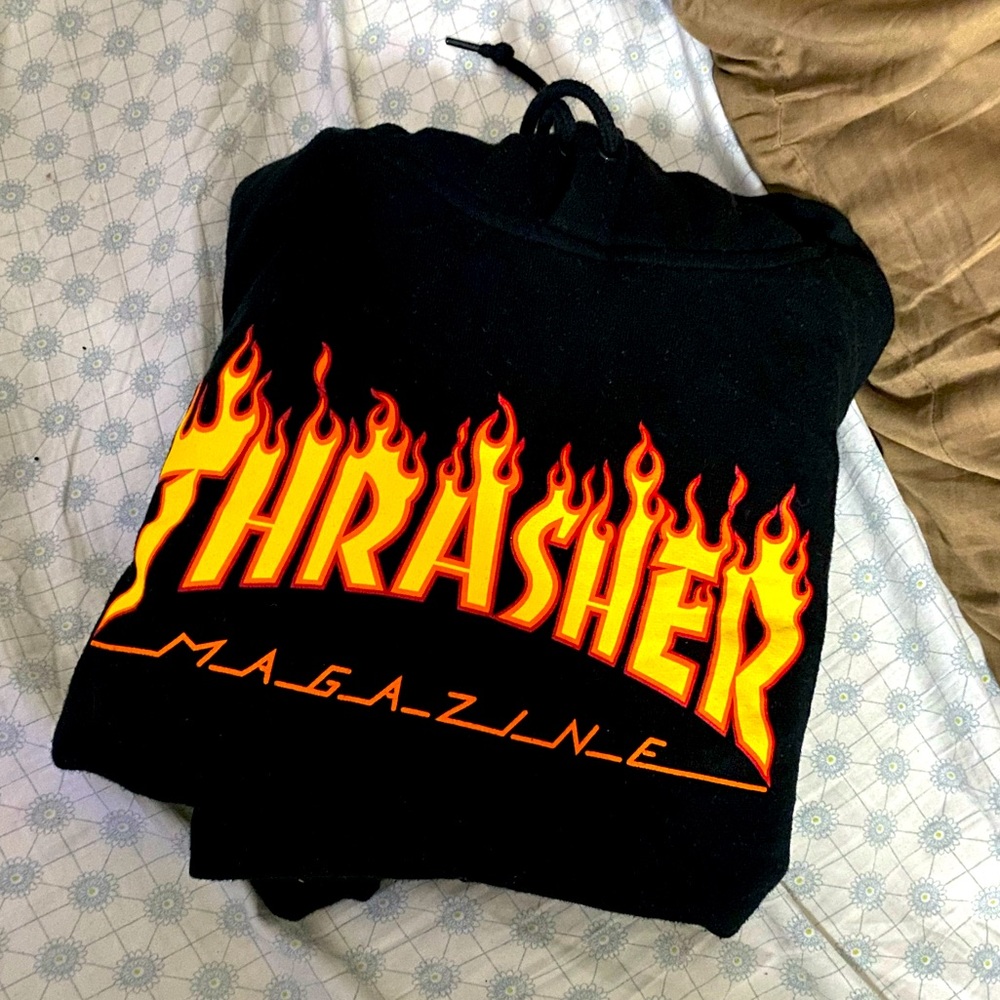 Thrasher Flame Logo Black Crop Hoodie (Womens)